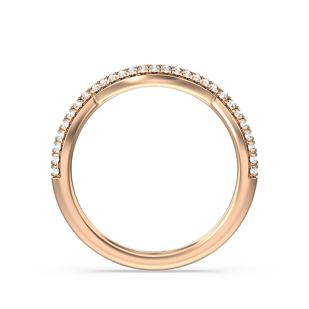 Three Row Cross Diamond Wedding Band with 18KT Rose Gold Cut Diamond in 14KT Rose Gold view 2
