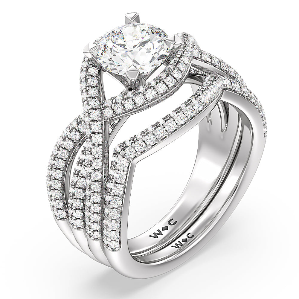 Three Row Cross Diamond Wedding Band with Platinum Cut Diamond in 14KT Platinum view 3
