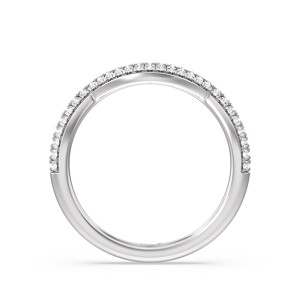 Three Row Cross Diamond Wedding Band with Platinum Cut Diamond in 14KT Platinum view 2
