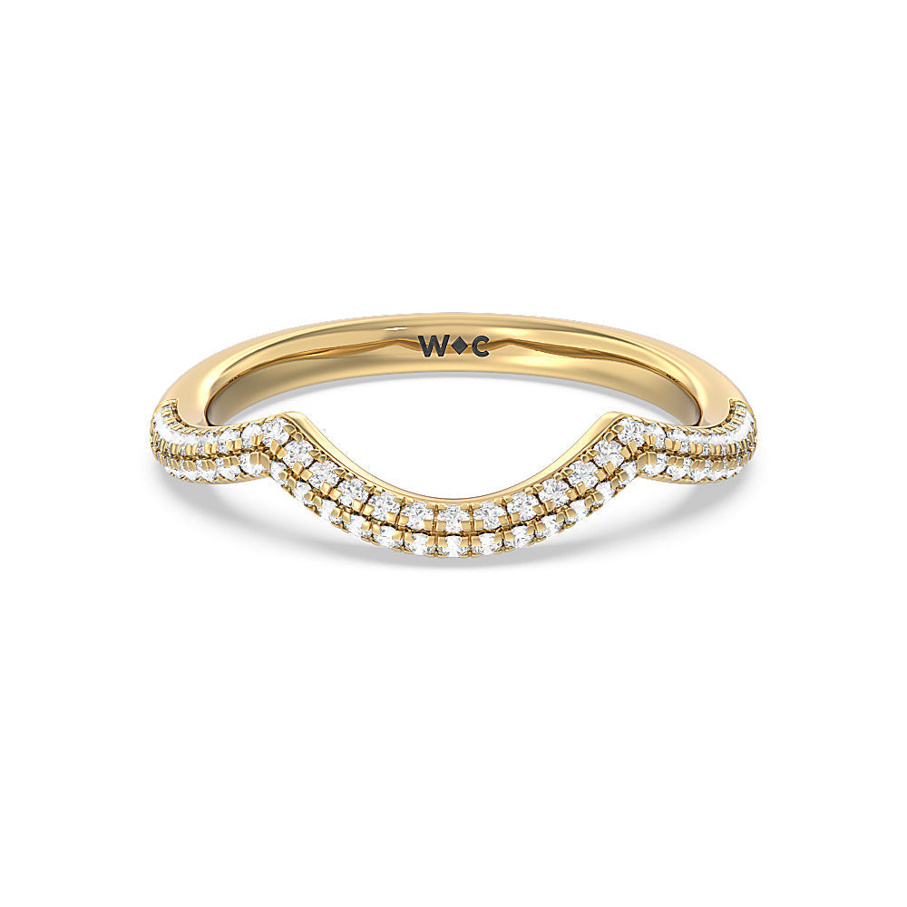Three Row Cross Diamond Wedding Band with 18KT Yellow Gold Cut Diamond in 14KT Yellow Gold view 1
