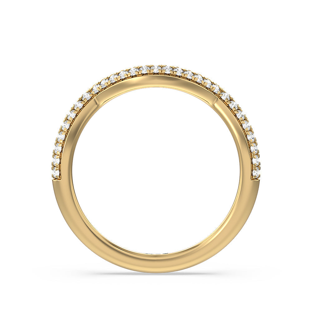 Three Row Cross Diamond Wedding Band with 18KT Yellow Gold Cut Diamond in 14KT Yellow Gold view 2
