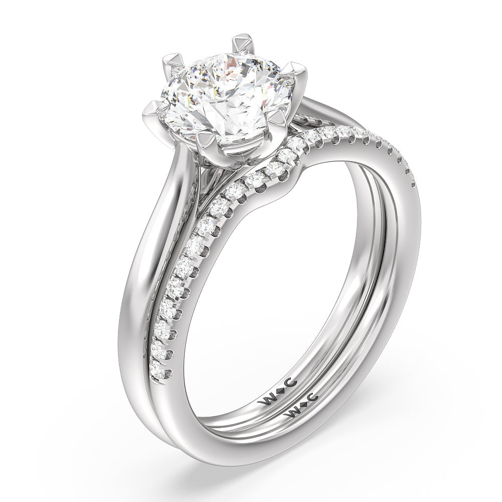 Six Prong Tulip Solitaire Diamond Wedding Band with Platinum Cut Diamond in 14KT Platinum view 3
