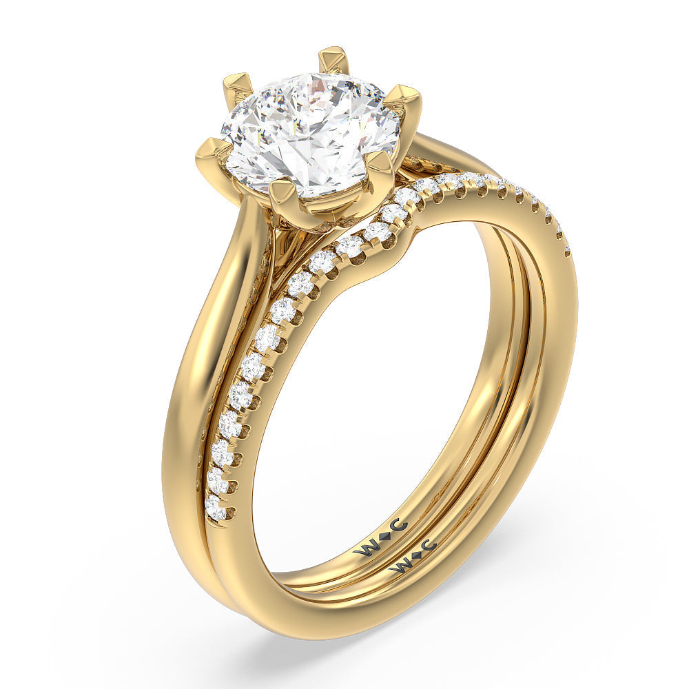 Six Prong Tulip Solitaire Diamond Wedding Band with 18KT Yellow Gold Cut Diamond in 14KT Yellow Gold view 3
