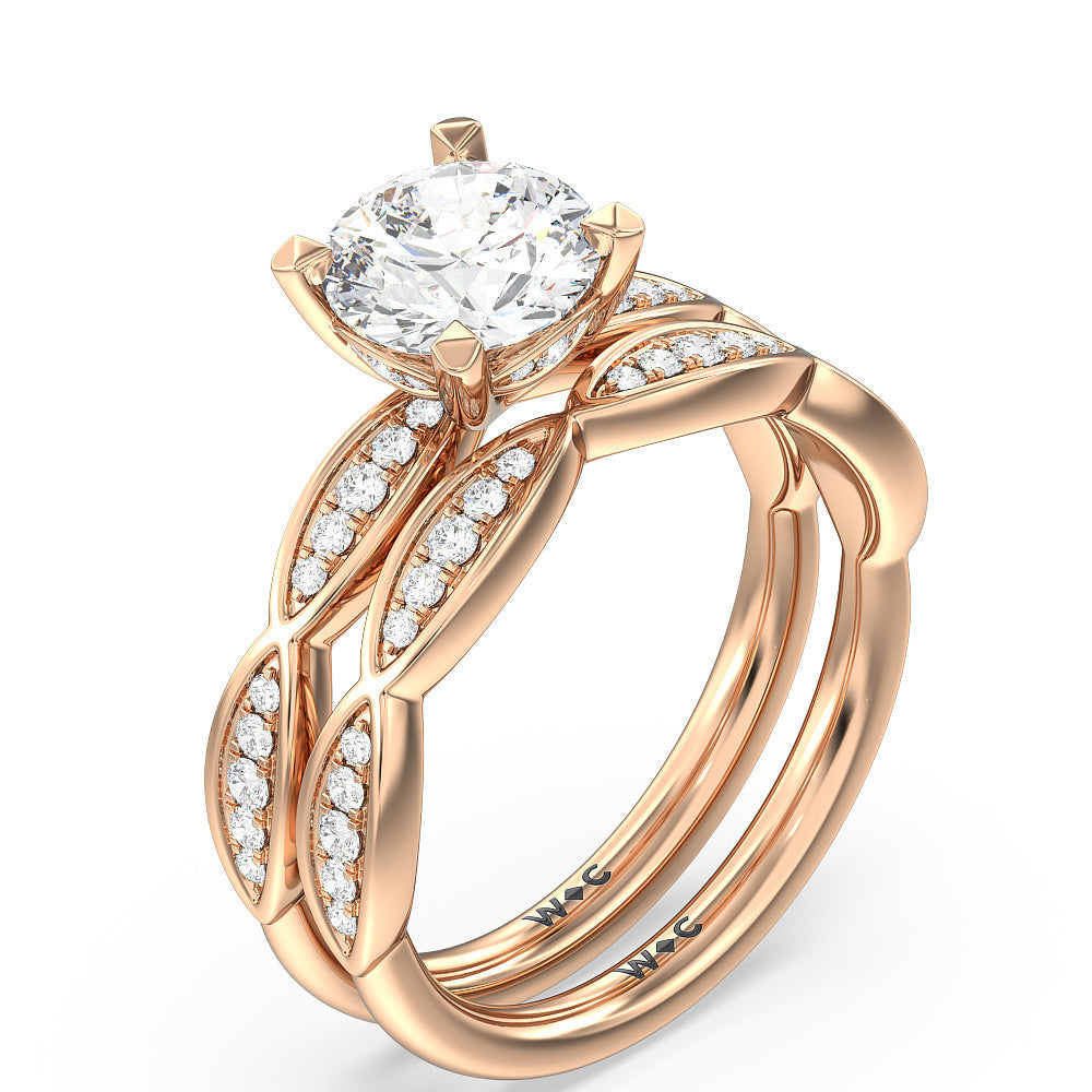 Diamond Braid Wedding Band with 18KT Rose Gold Cut Diamond in 14KT Rose Gold view 3
