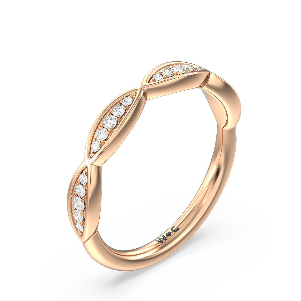 Diamond Braid Wedding Band with 18KT Rose Gold Cut Diamond in 14KT Rose Gold view 4
