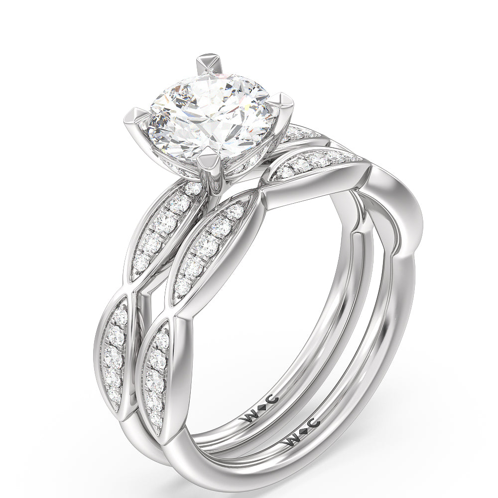 Diamond Braid Wedding Band with Platinum Cut Diamond in 14KT Platinum view 3
