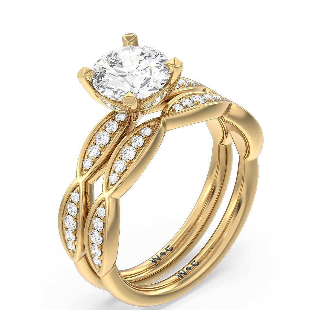 Diamond Braid Wedding Band with 18KT Yellow Gold Cut Diamond in 14KT Yellow Gold view 3
