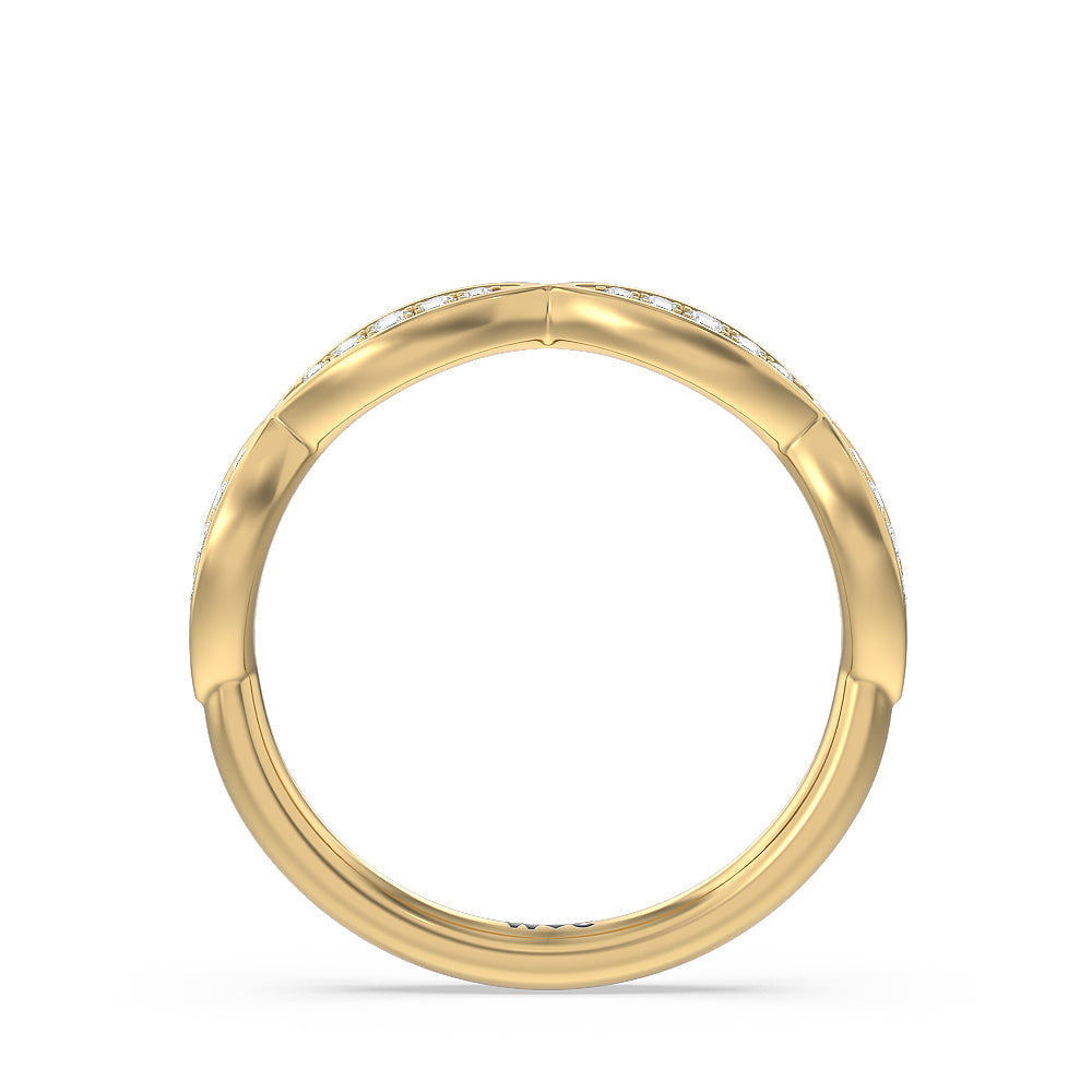Diamond Braid Wedding Band with 18KT Yellow Gold Cut Diamond in 14KT Yellow Gold view 2
