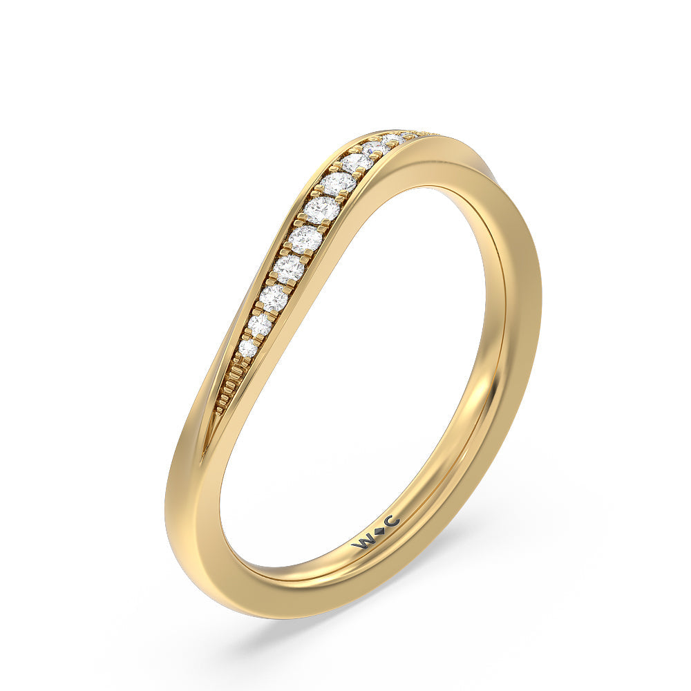 Six Prong Solitaire Wavy Diamond Shank Wedding Band with 18KT Yellow Gold Cut Diamond in 14KT Yellow Gold view 4
