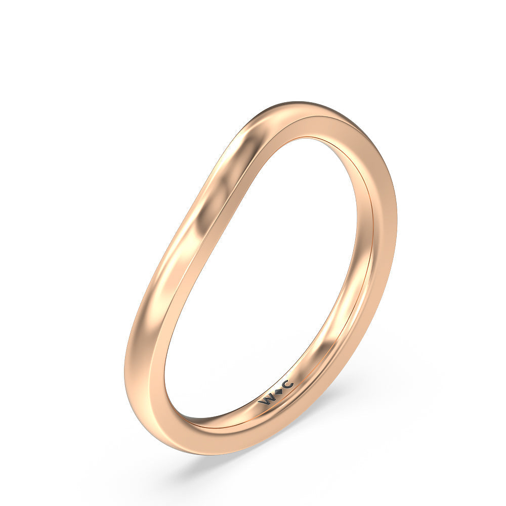 Six Prong Solitaire Wavy Shank Wedding Band with 18KT Rose Gold Cut Diamond in 14KT Rose Gold view 4
