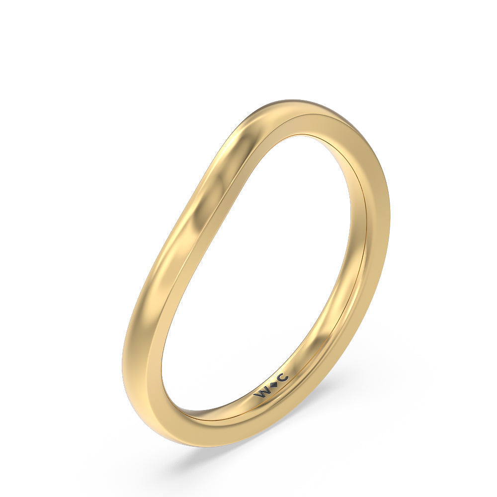 Six Prong Solitaire Wavy Shank Wedding Band with 18KT Yellow Gold Cut Diamond in 14KT Yellow Gold view 4
