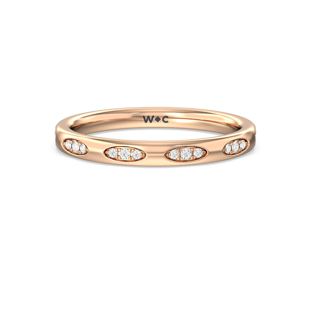 Composite Marquise Stationed Diamond Wedding Band with 18KT Rose Gold Cut Diamond in 14KT Rose Gold view 1
