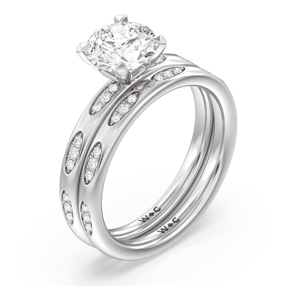 Composite Marquise Stationed Diamond Wedding Band with Platinum Cut Diamond in 14KT Platinum view 3
