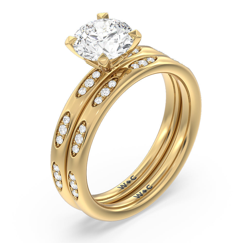 Composite Marquise Stationed Diamond Wedding Band with 18KT Yellow Gold Cut Diamond in 14KT Yellow Gold view 3
