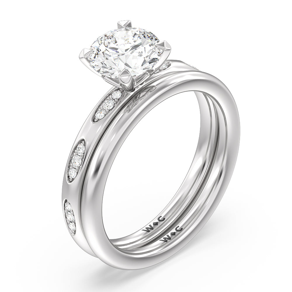 Composite Marquise Stationed Wedding Band with Platinum Cut Diamond in 14KT Platinum view 3
