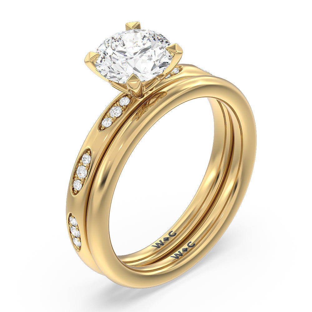 Composite Marquise Stationed Wedding Band with 18KT Yellow Gold Cut Diamond in 14KT Yellow Gold view 3
