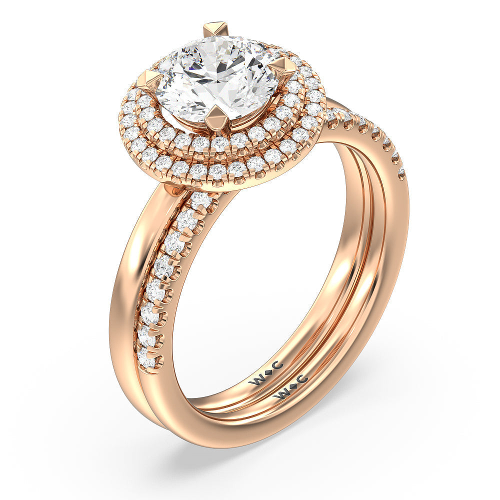 Saturn Double Halo Solitaire Diamond Wedding Band with 18KT Rose Gold Cut Diamond in 14KT Rose Gold view 3
