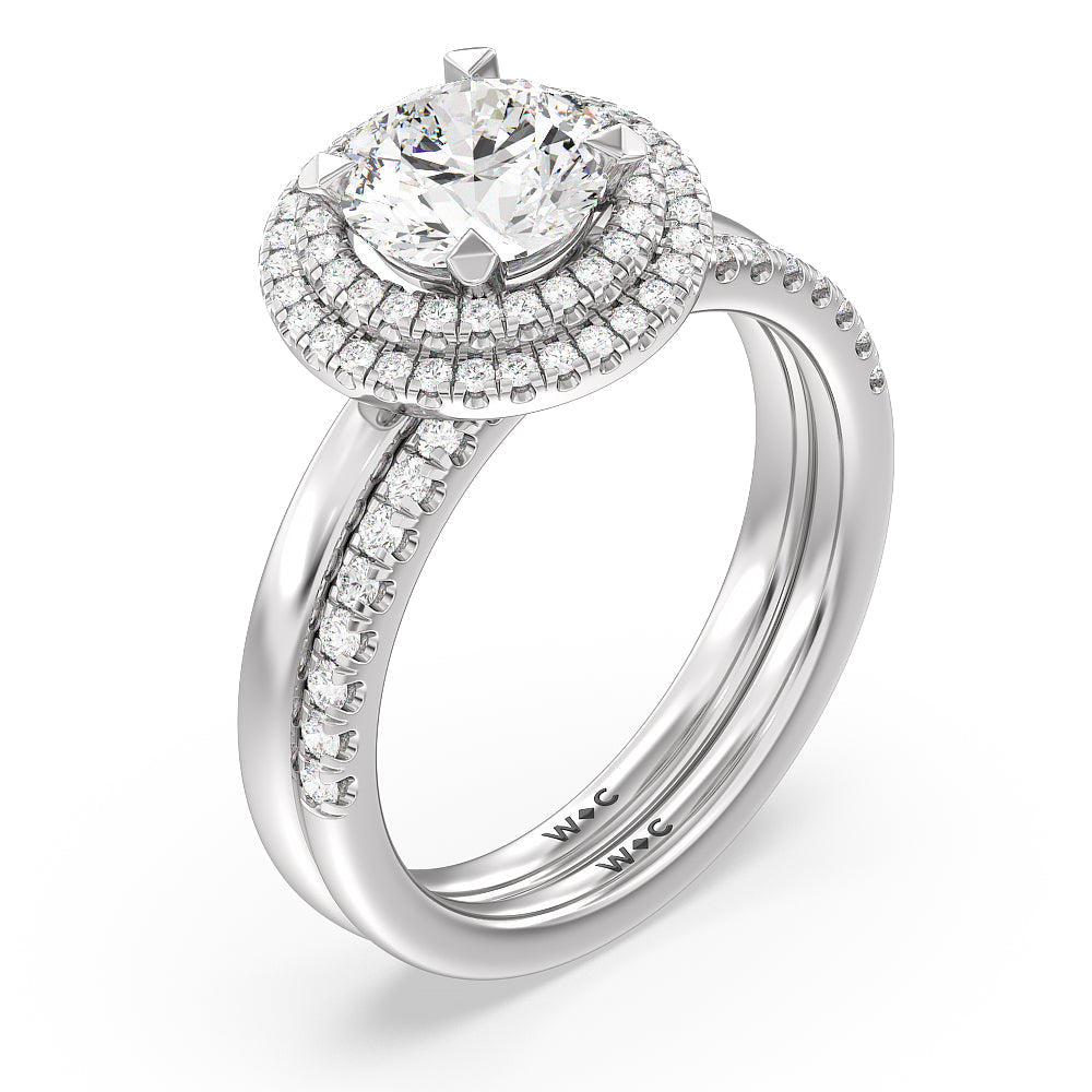Saturn Double Halo Solitaire Diamond Wedding Band with Platinum Cut Diamond in 14KT Platinum view 3
