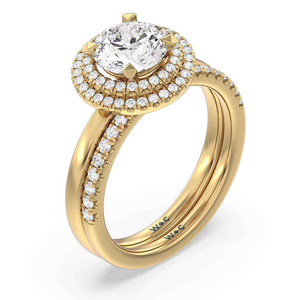 Saturn Double Halo Solitaire Diamond Wedding Band with 18KT Yellow Gold Cut Diamond in 14KT Yellow Gold view 3
