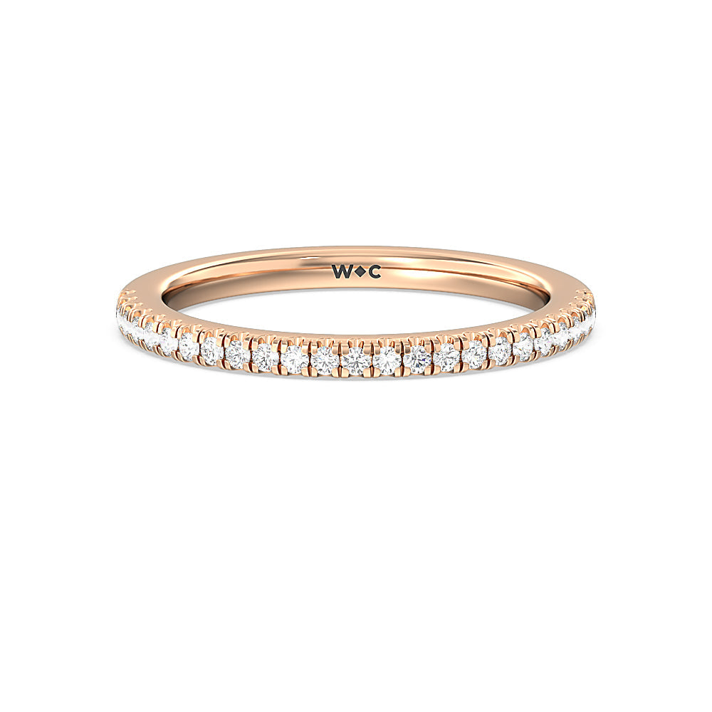 Aura Studded Crescent Shank Hidden Halo Solitaire Diamond Wedding Band with 18KT Rose Gold Cut Diamond in 14KT Rose Gold view 1
