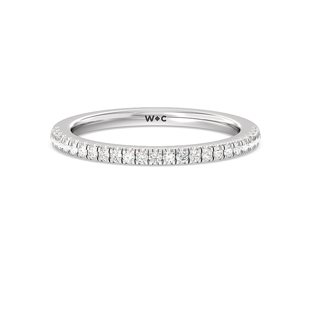 Aura Studded Crescent Shank Hidden Halo Solitaire Diamond Wedding Band with Platinum Cut Diamond in 14KT Platinum view 1
