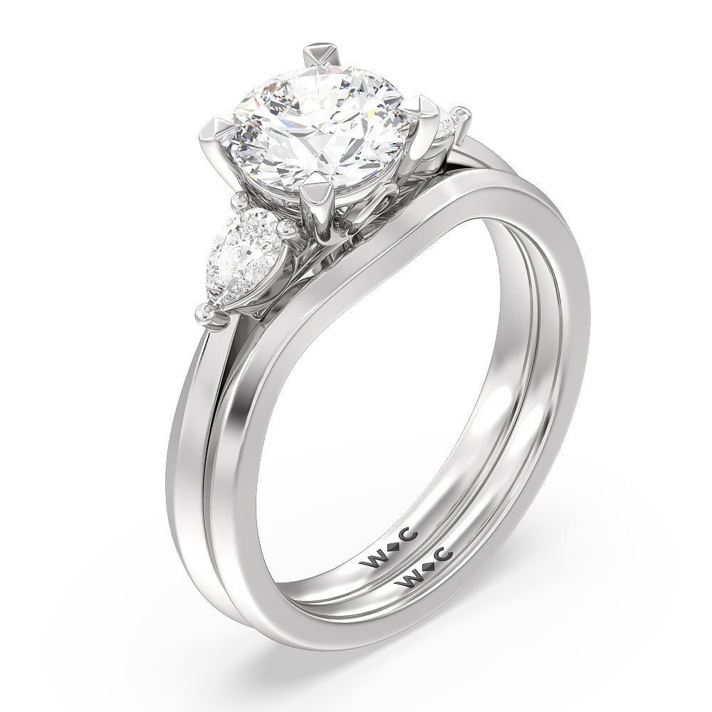 Elegant Three Stone Knife Edge Wedding Band with Platinum Cut Diamond in 14KT Platinum view 3
