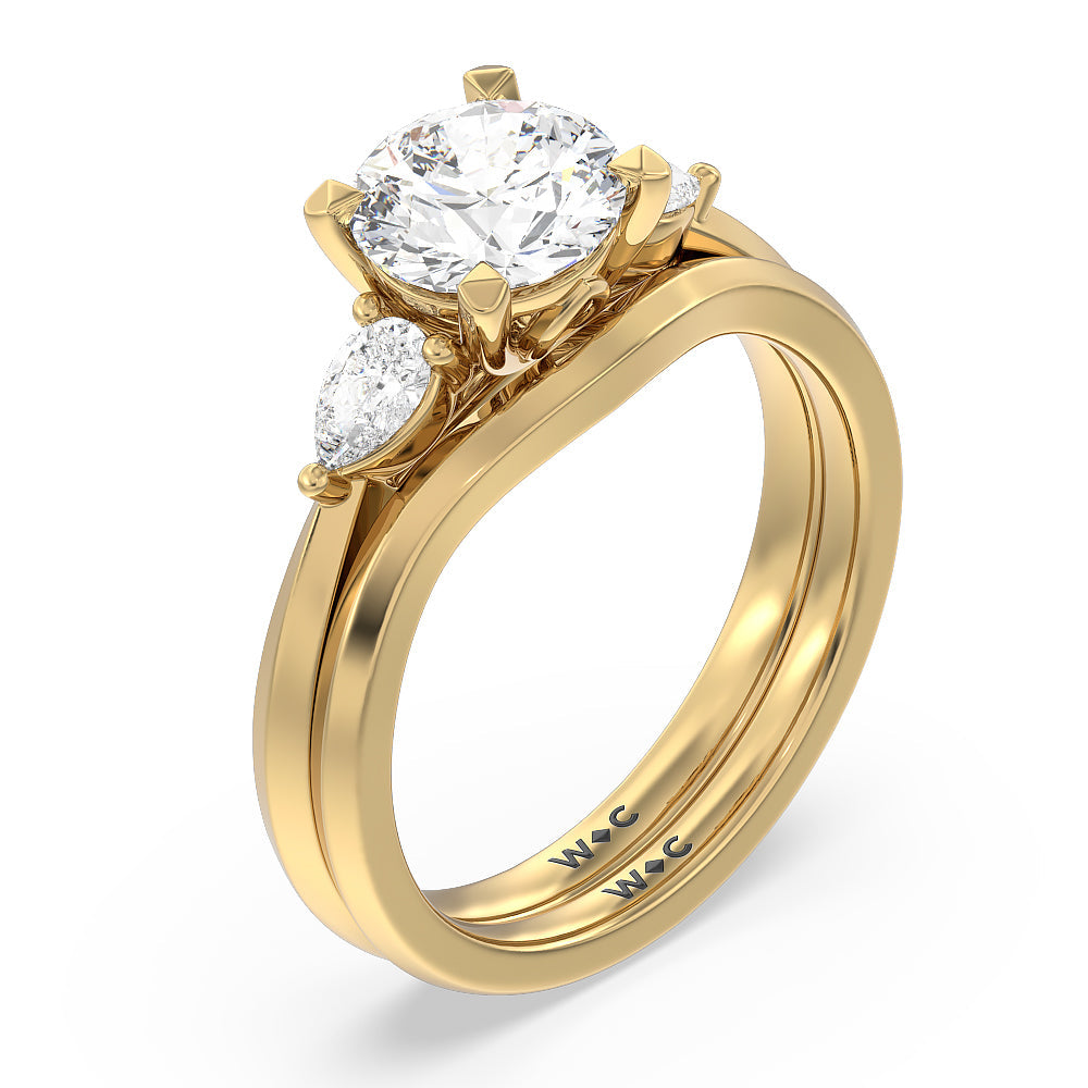 Elegant Three Stone Knife Edge Wedding Band with 18KT Yellow Gold Cut Diamond in 14KT Yellow Gold view 3
