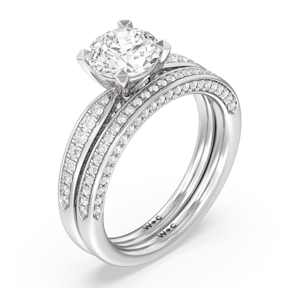 Aura Hidden Accent Pinched Shank Solitaire Diamond Wedding Band with Platinum Cut Diamond in 14KT Platinum view 3
