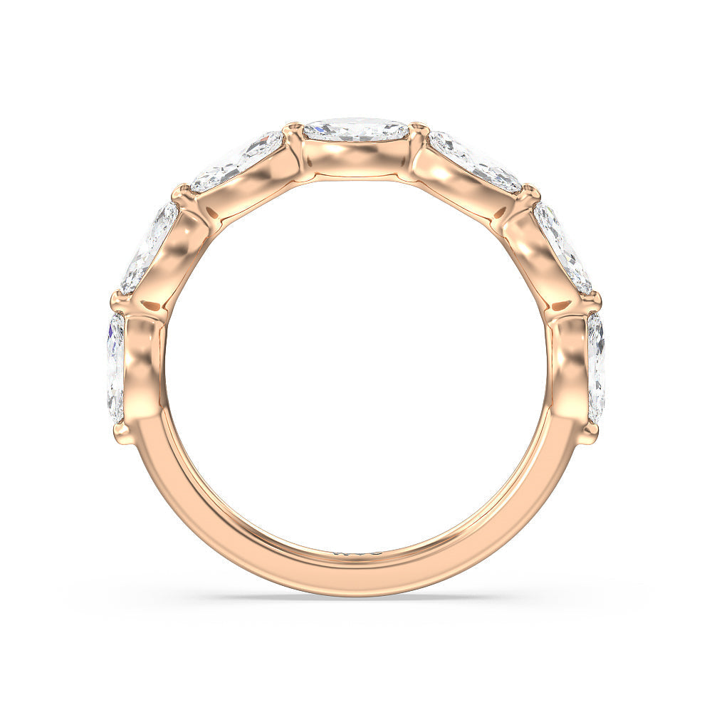 Glamorous Marquise Side Stone Solitaire Diamond Wedding Band with 18KT Rose Gold Cut Diamond in 14KT Rose Gold view 2
