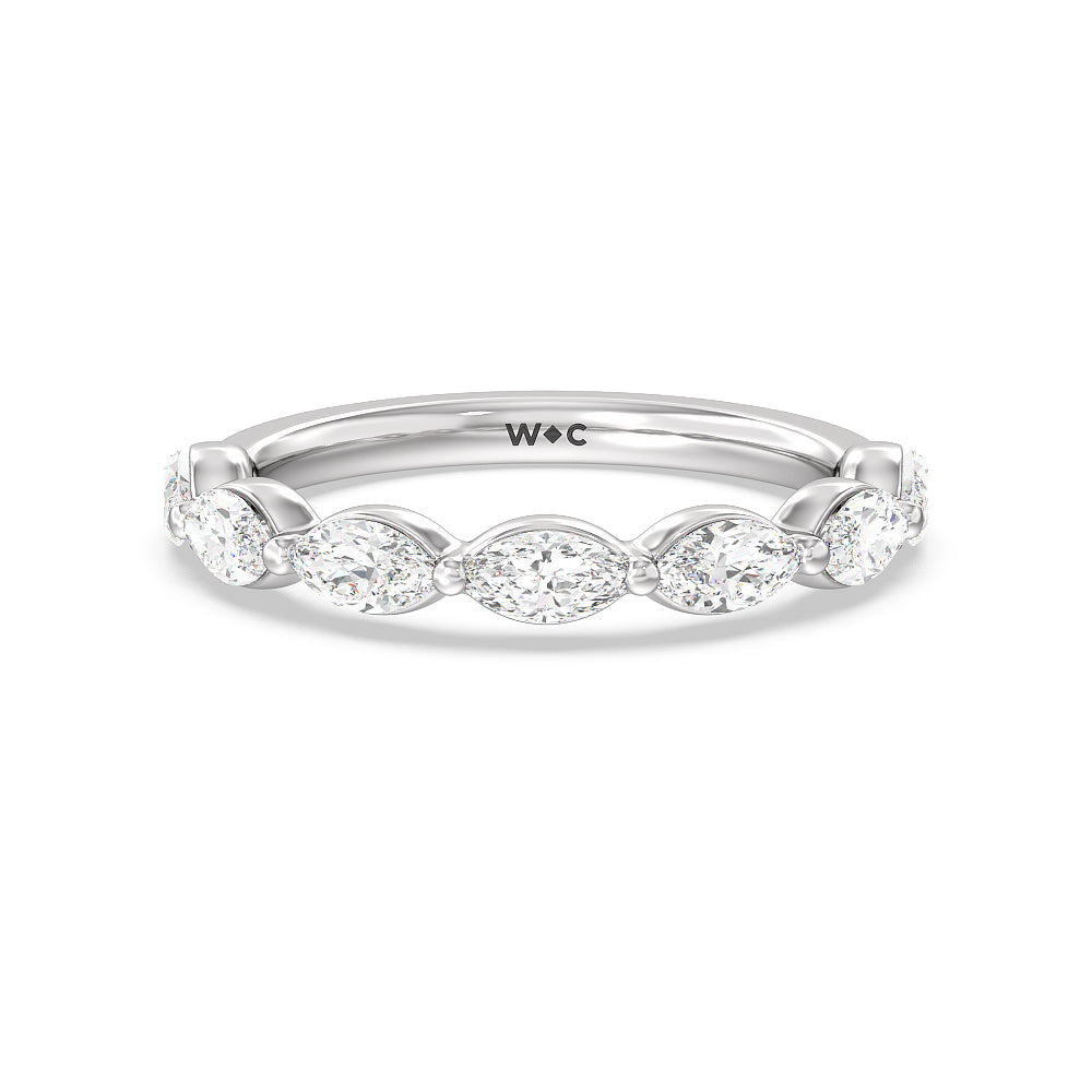 Glamorous Marquise Side Stone Solitaire Diamond Wedding Band with Platinum Cut Diamond in 14KT Platinum view 1
