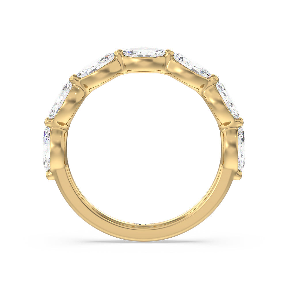 Glamorous Marquise Side Stone Solitaire Diamond Wedding Band with 18KT Yellow Gold Cut Diamond in 14KT Yellow Gold view 2
