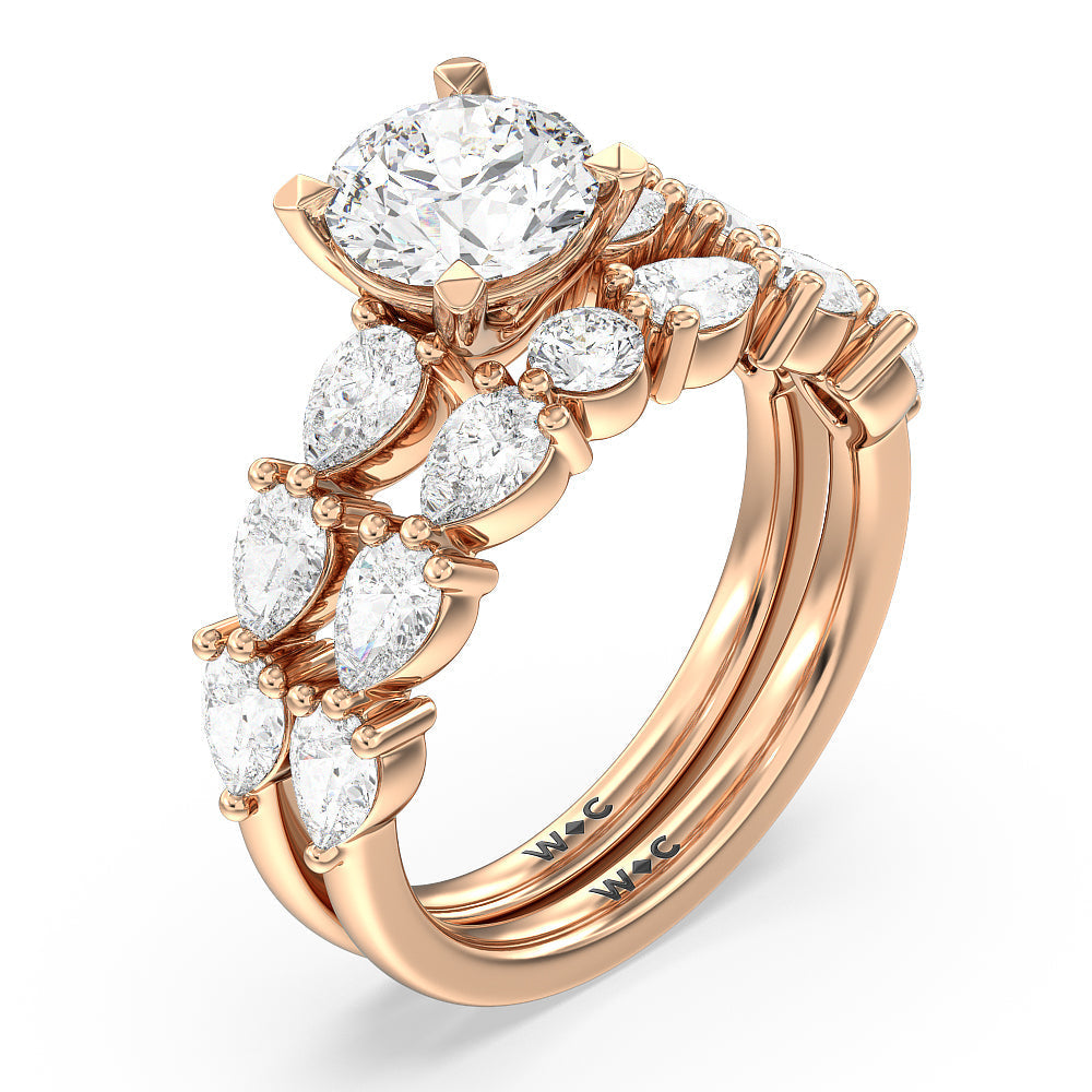 Glamorous Pear Side Stone Solitaire Diamond Wedding Band with 18KT Rose Gold Cut Diamond in 14KT Rose Gold view 3

