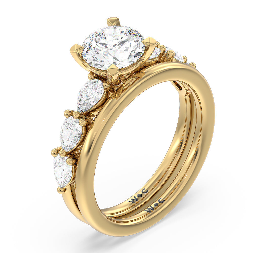 Glamorous Pear Side Stone Solitaire Wedding Band with 18KT Yellow Gold Cut Diamond in 14KT Yellow Gold view 3
