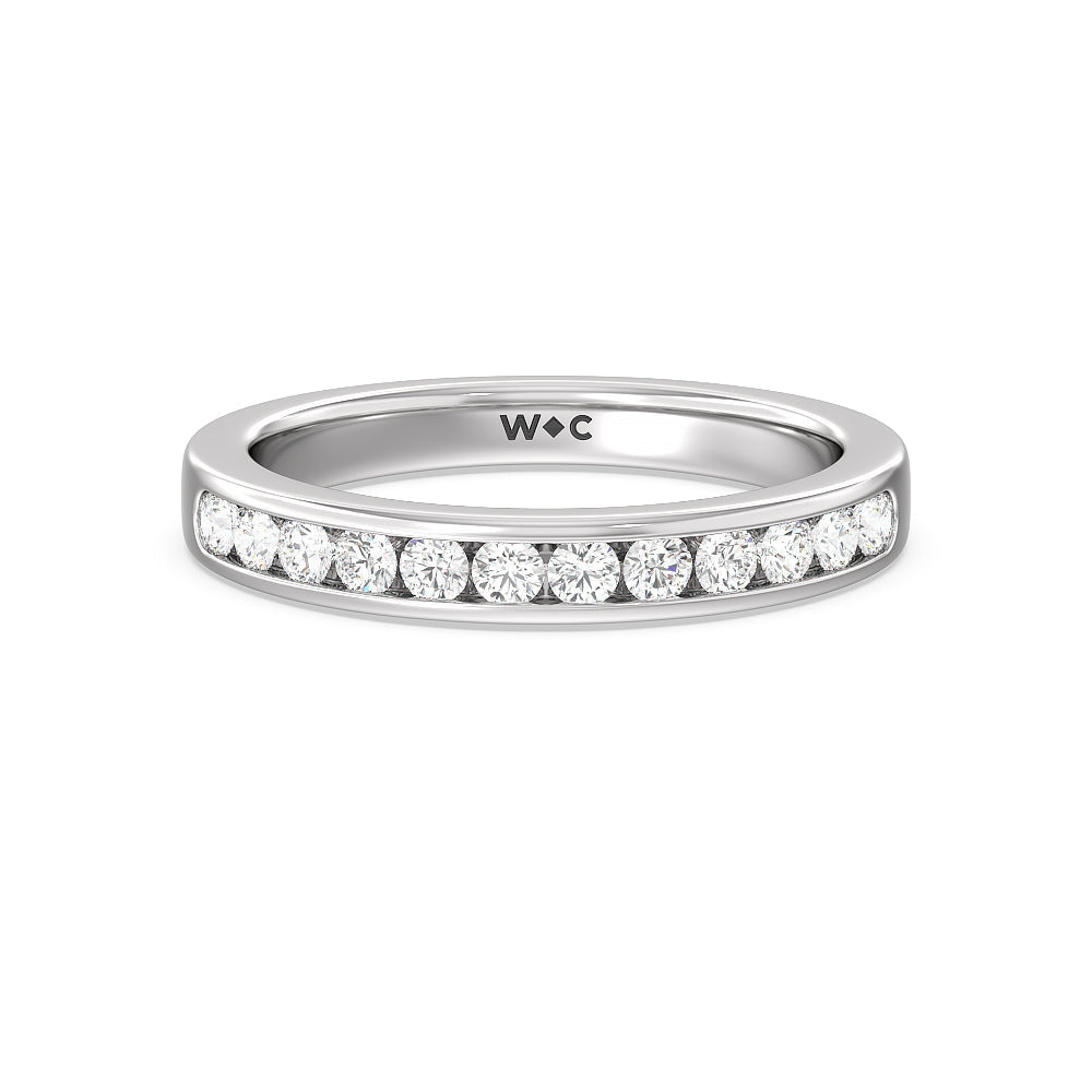 Six Prong Channel Set Solitaire Diamond Wedding Band with Platinum Cut Diamond in 14KT Platinum view 1

