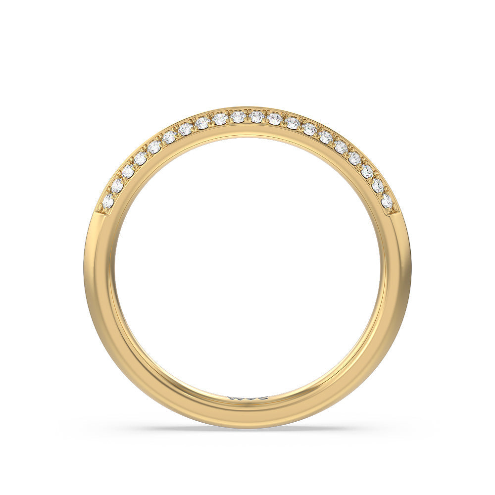 Knife Edge Pave & Side Stone Cathedral Diamond Wedding Band with 18KT Yellow Gold Cut Diamond in 14KT Yellow Gold view 2
