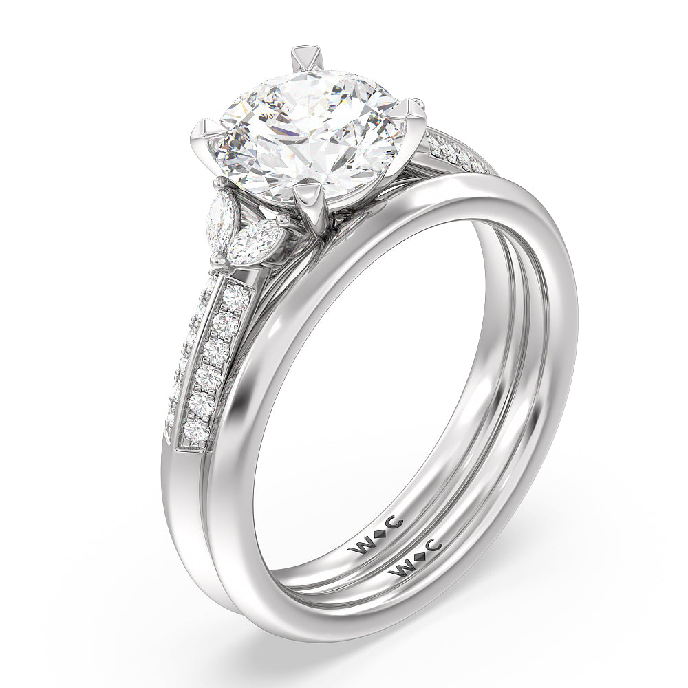 Knife Edge Pave & Side Stone Cathedral Wadding Band with Platinum Cut Diamond in 14KT Platinum view 3
