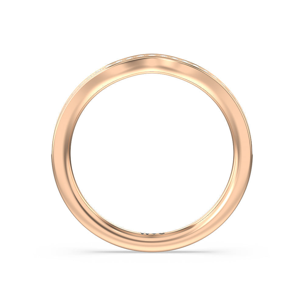 Three-Stone Pave Diamond Wedding Band with 18KT Rose Gold Cut Diamond in 14KT Rose Gold view 2
