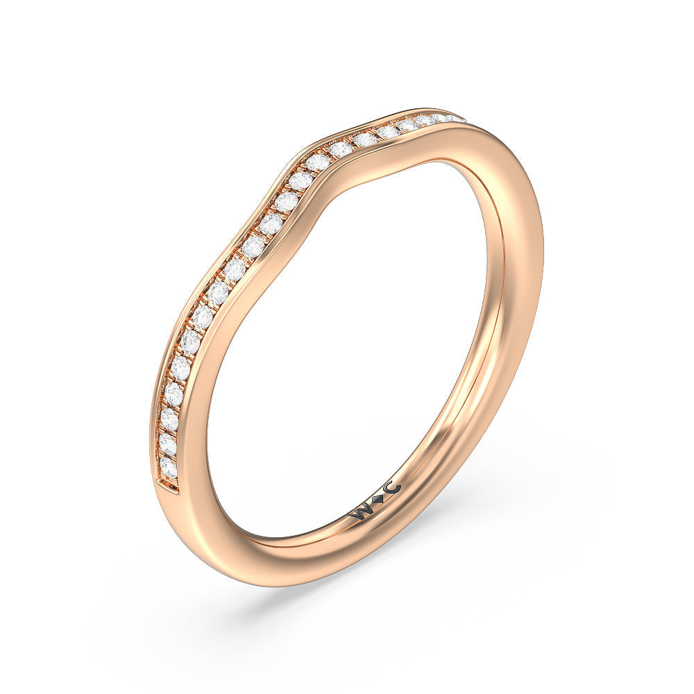 Three-Stone Pave Diamond Wedding Band with 18KT Rose Gold Cut Diamond in 14KT Rose Gold view 4
