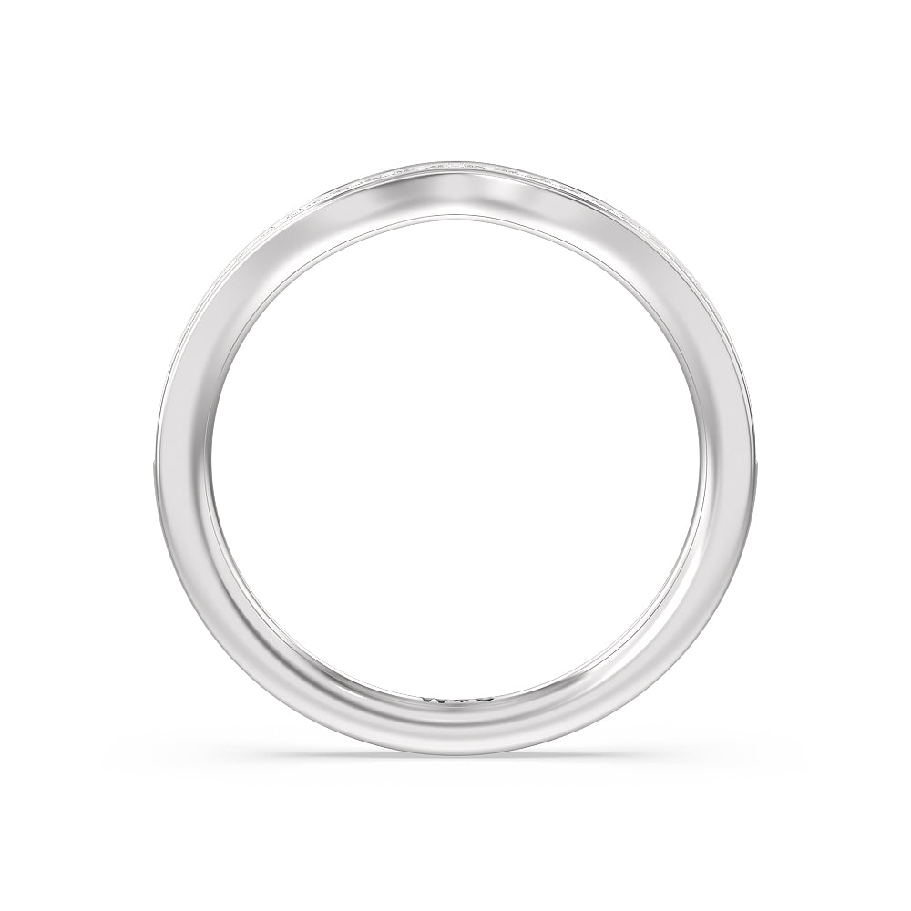 Three-Stone Pave Diamond Wedding Band with Platinum Cut Diamond in 14KT Platinum view 2
