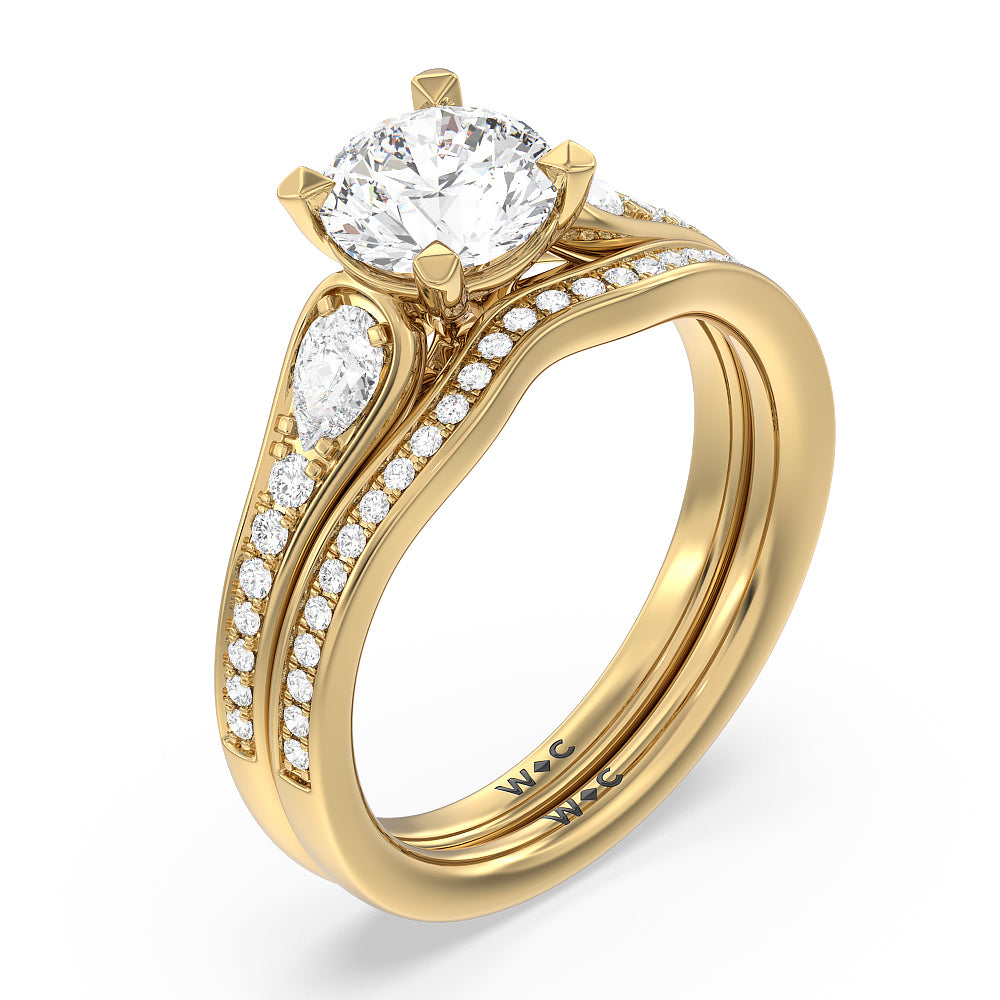 Three-Stone Pave Diamond Wedding Band with 18KT Yellow Gold Cut Diamond in 14KT Yellow Gold view 3

