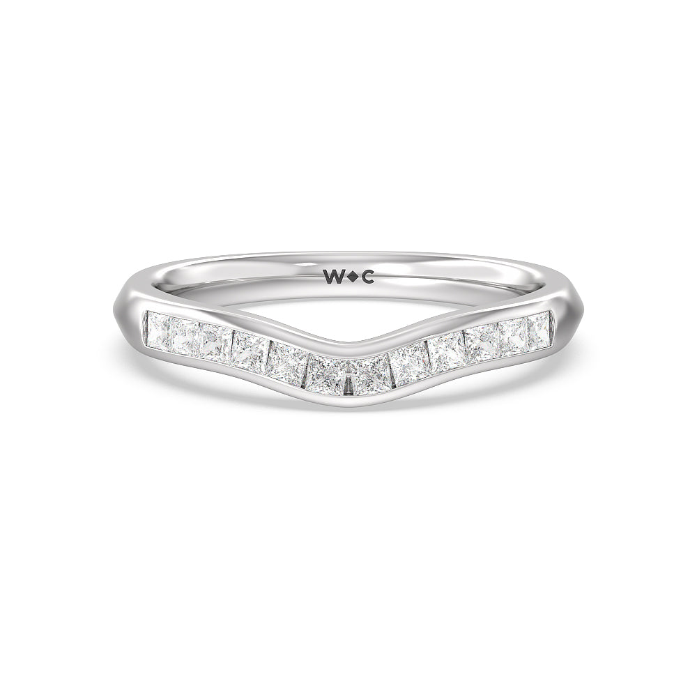 Classic Channel Set Princess Kite Basket Diamond Wedding Band with Platinum Cut Diamond in 14KT Platinum view 1
