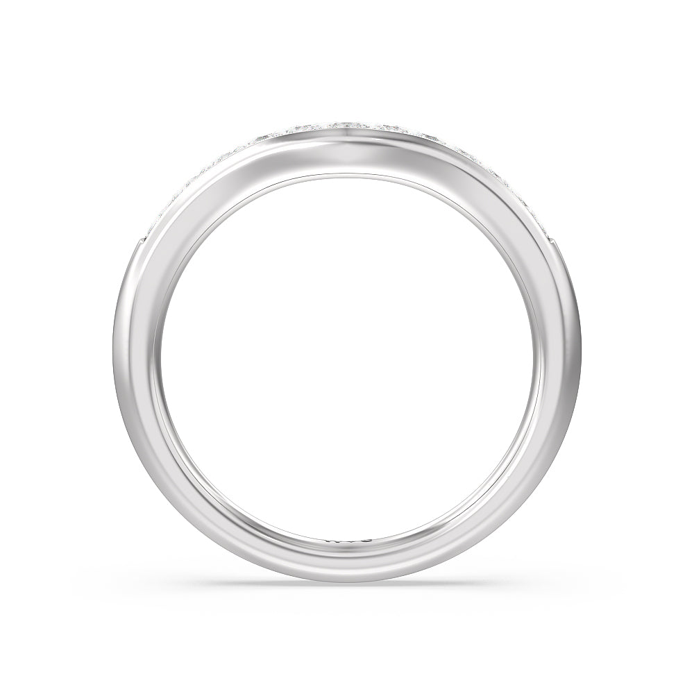Classic Channel Set Princess Kite Basket Diamond Wedding Band with Platinum Cut Diamond in 14KT Platinum view 2
