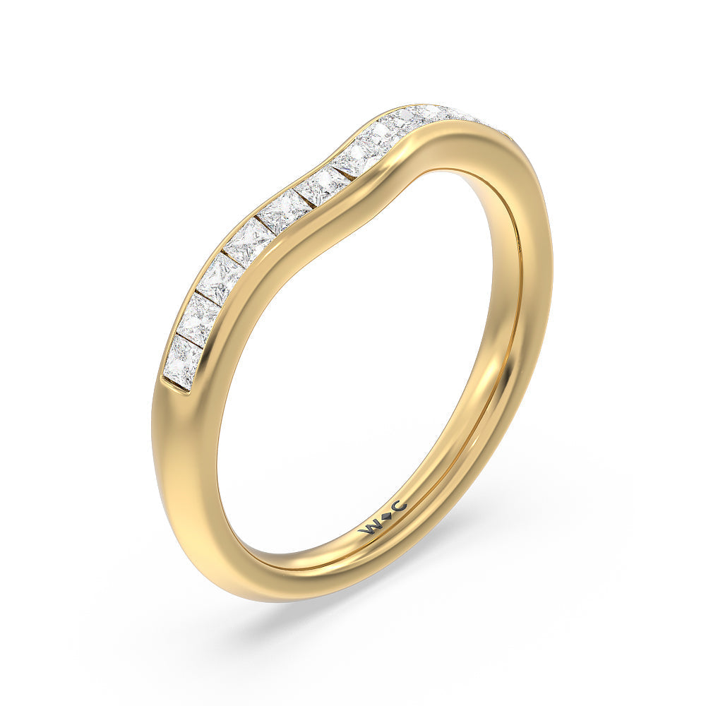 Classic Channel Set Princess Kite Basket Diamond Wedding Band with 18KT Yellow Gold Cut Diamond in 14KT Yellow Gold view 4
