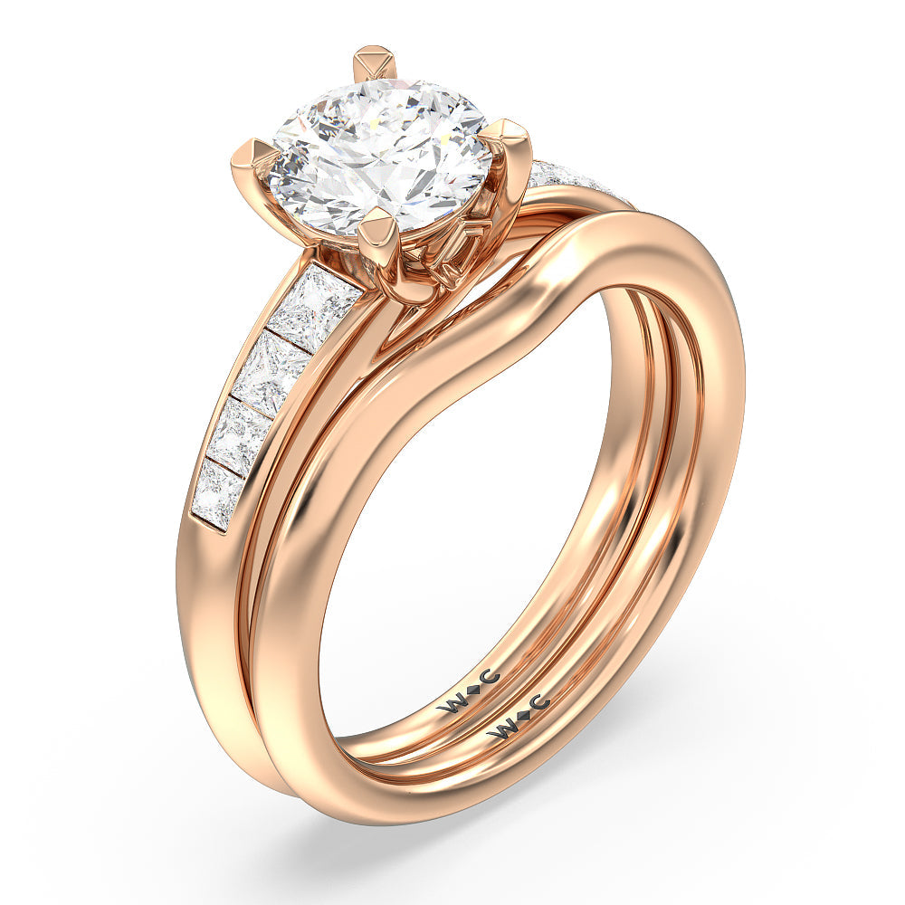Classic Channel Set Princess Kite Basket Wedding Band with 18KT Rose Gold Cut Diamond in 14KT Rose Gold view 3
