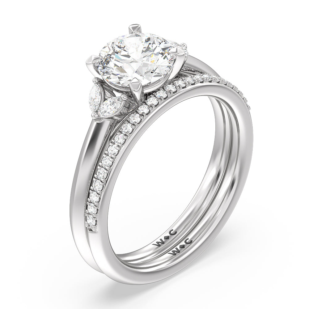 Knife Edge Cathedral Side Stone Diamond Wedding Band with Platinum Cut Diamond in 14KT Platinum view 3

