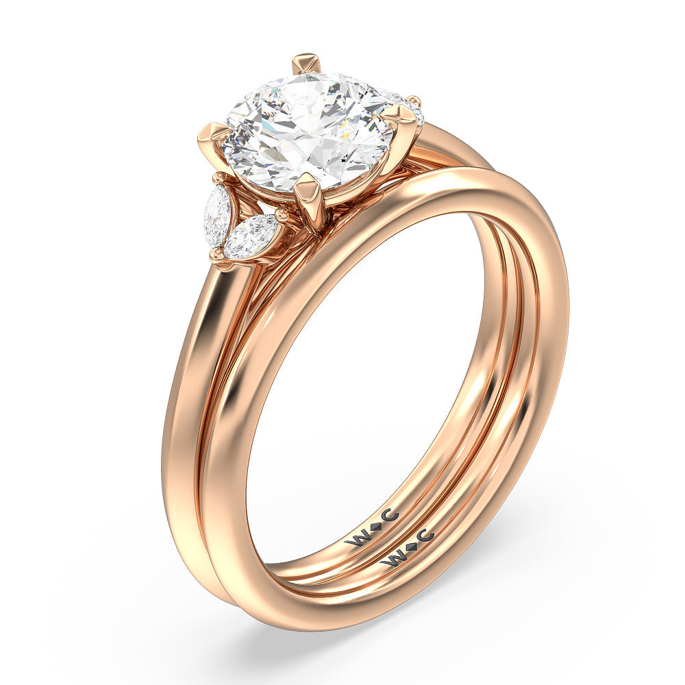 Knife Edge Cathedral Side Stone Wedding Band with 18KT Rose Gold Cut Diamond in 14KT Rose Gold view 3
