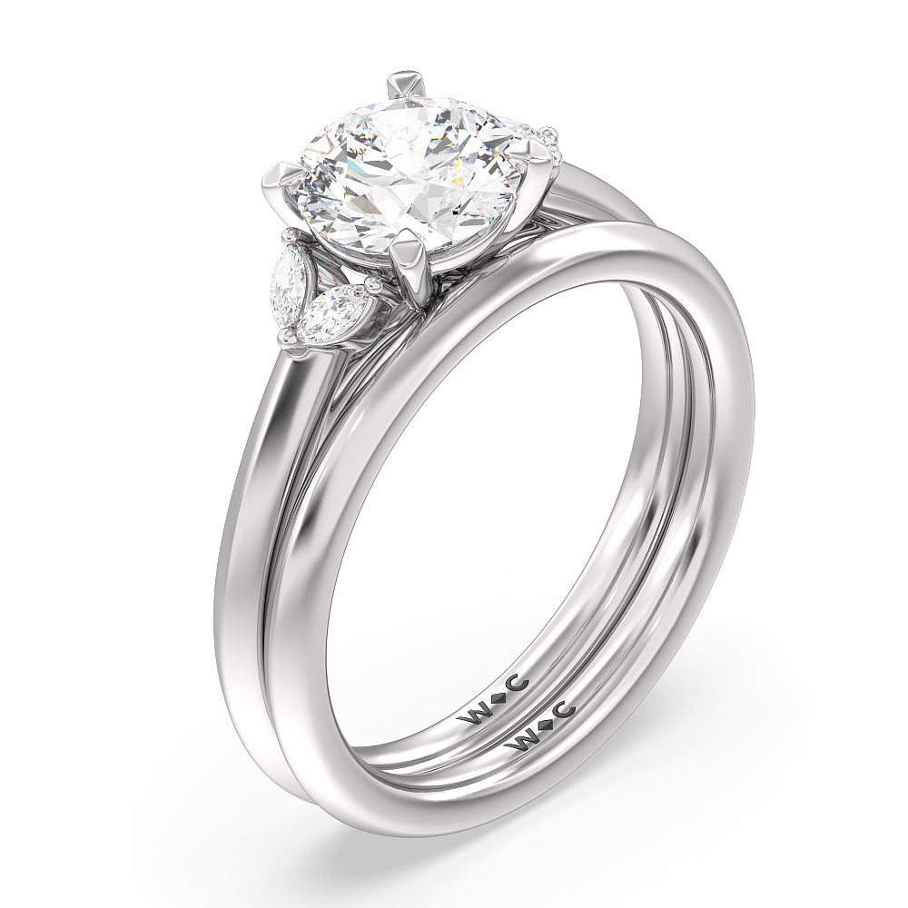 Knife Edge Cathedral Side Stone Wedding Band with Platinum Cut Diamond in 14KT Platinum view 3
