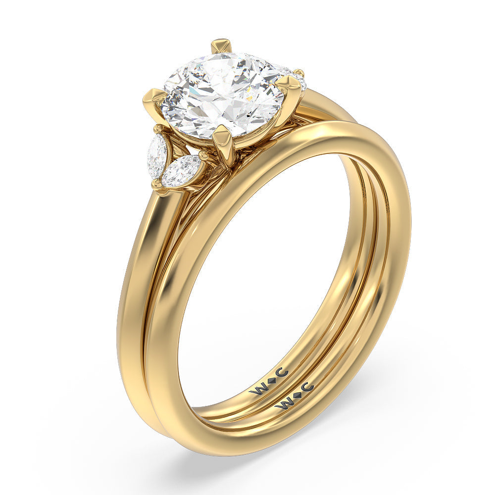 Knife Edge Cathedral Side Stone Wedding Band with 18KT Yellow Gold Cut Diamond in 14KT Yellow Gold view 3
