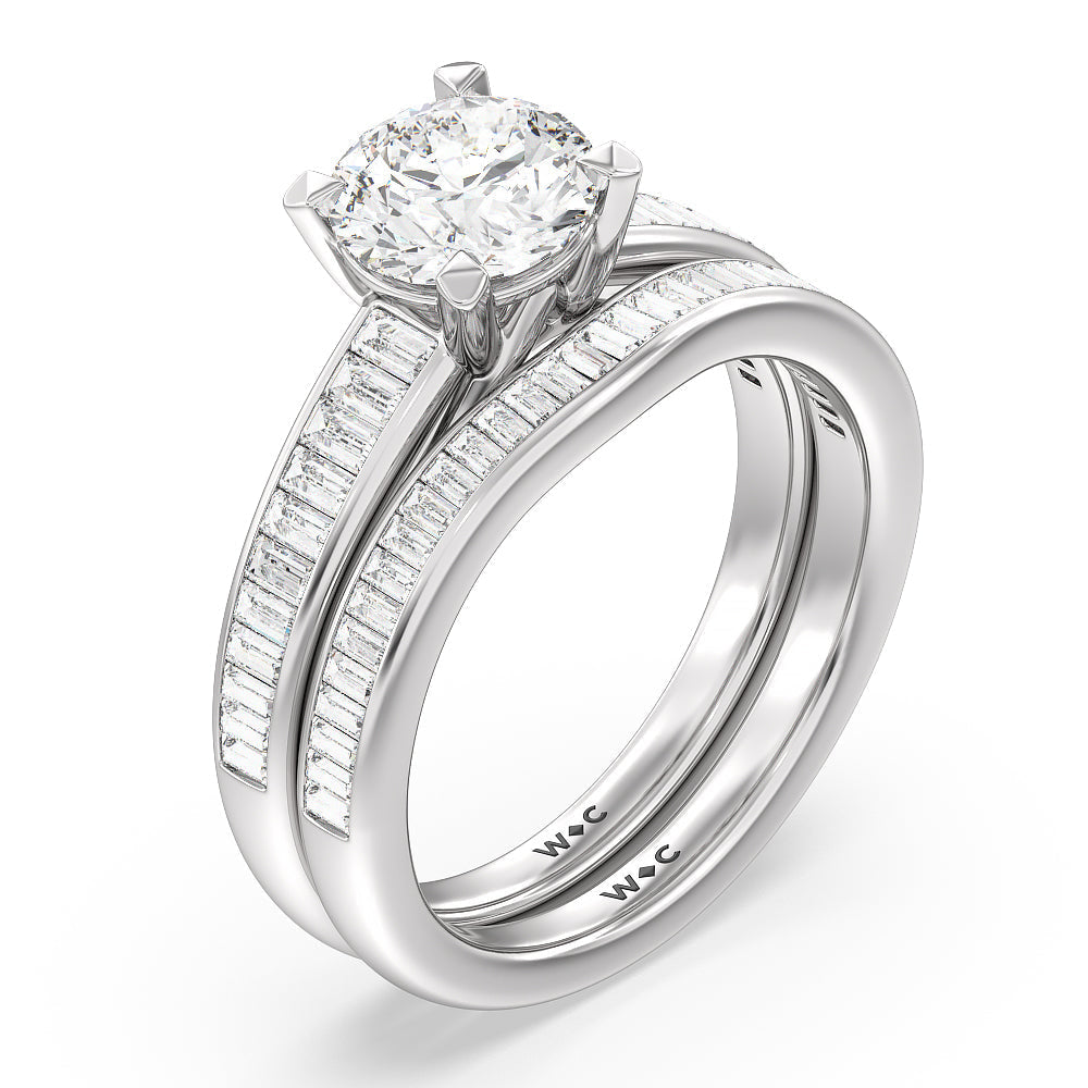 Elegant Channel Set Baguette Diamond Wedding Band with Platinum Cut Diamond in 14KT Platinum view 3

