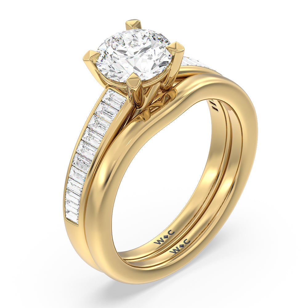Elegant Channel Set Baguette Wedding Band with 18KT Yellow Gold Cut Diamond in 14KT Yellow Gold view 3
